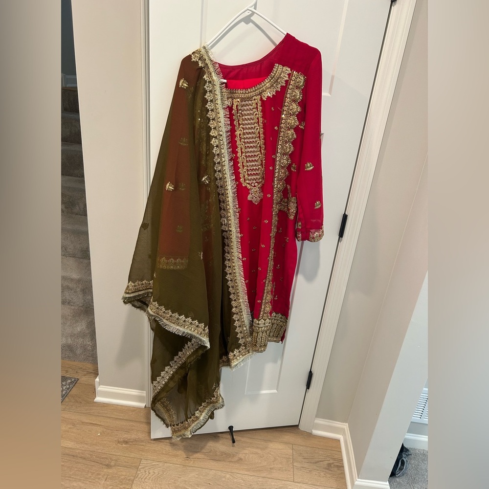 Red and Gold Embroidered Traditional Outfit